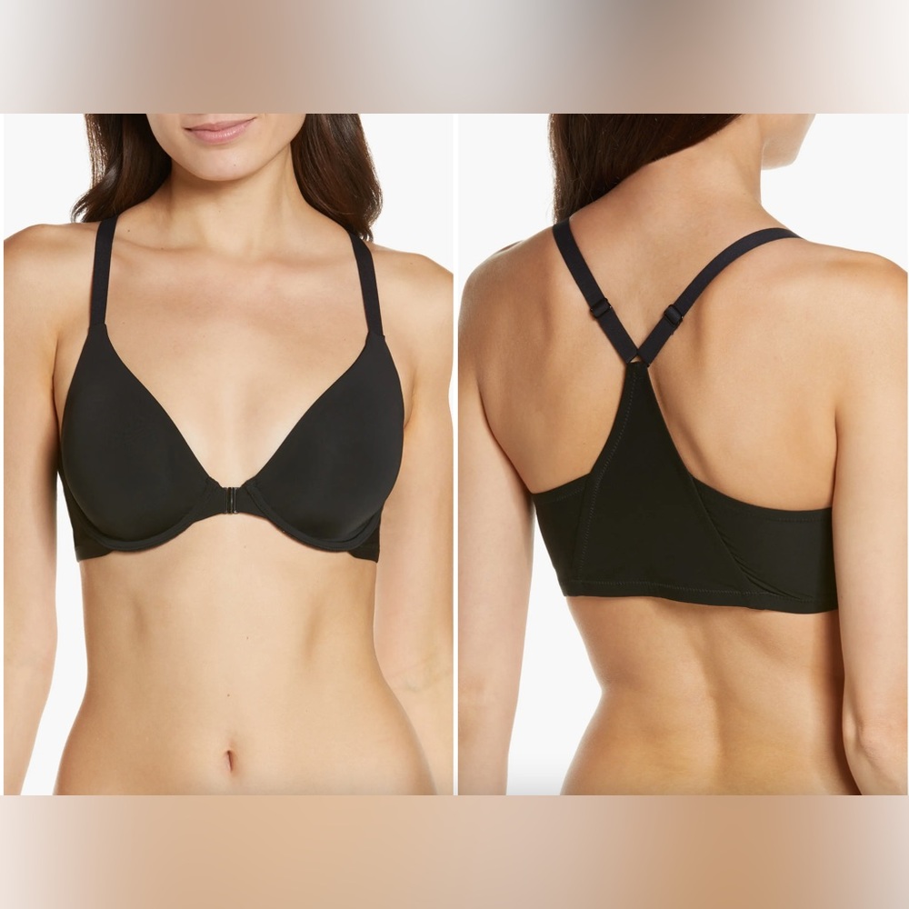 Natori Black Front-Close Plunge T-Shirt Bra